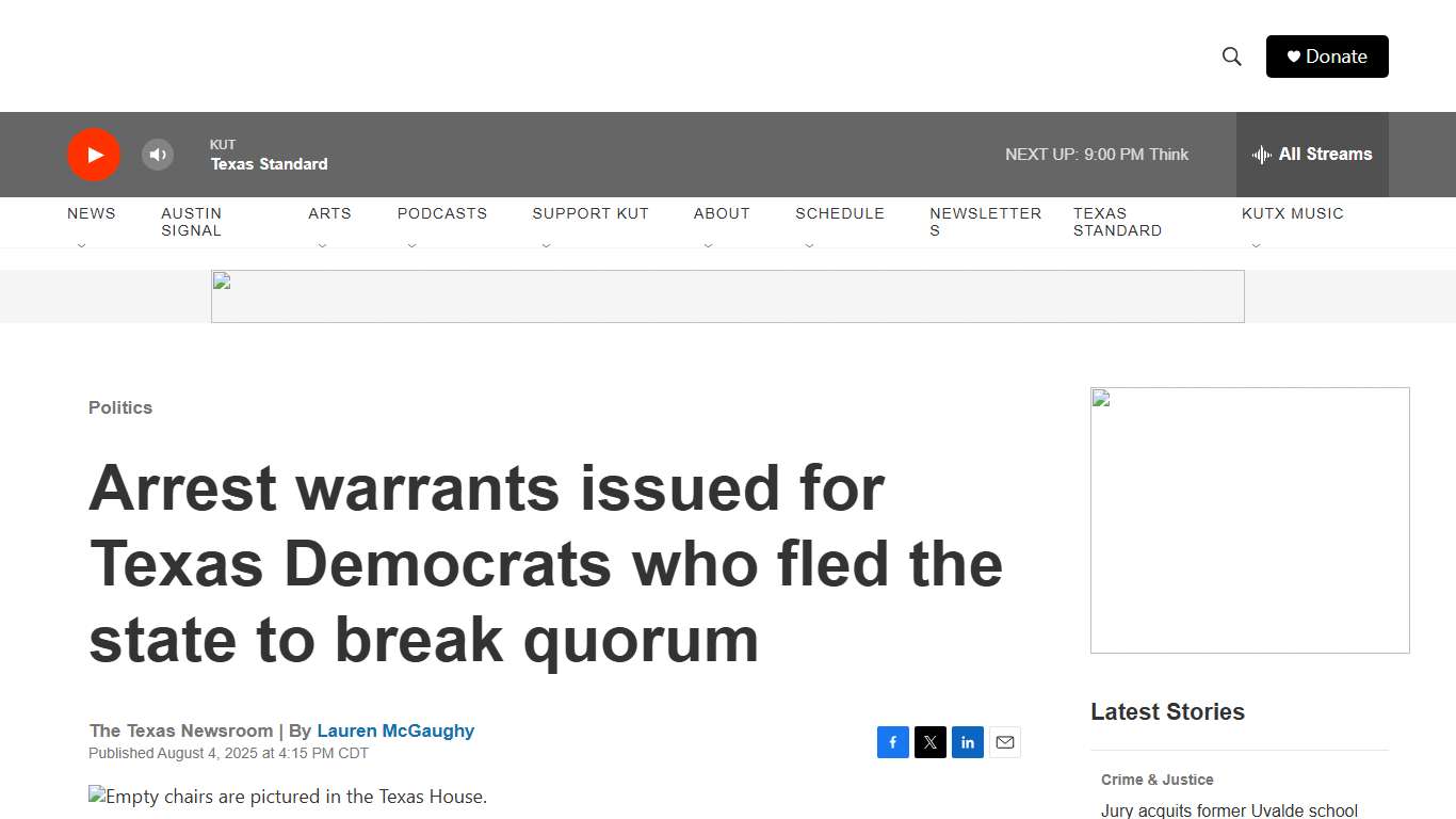 Arrest warrants issued for Texas Democrats who fled the state to break quorum | KUT Radio, Austin's NPR Station